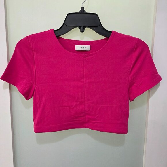 Babaton Tops - Babaton Women’s Pink Crop Top – Size M – Short Sleeve Stretch Tee
